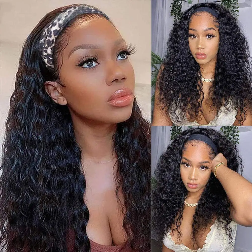 

BC Human Hair Water Wave Headband Wigs Brazilian Virgin Hair Wet and Wavy Headband Wig Curly Human Hair Wigs for Black Women