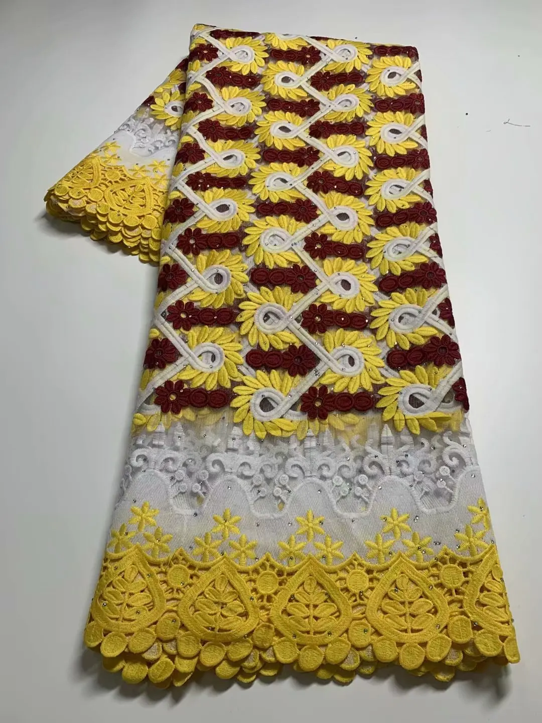 

TN25 Top quality African tulle lace fabric with stones,nice looking embroidered guipure lace fabric for lady dre ss!