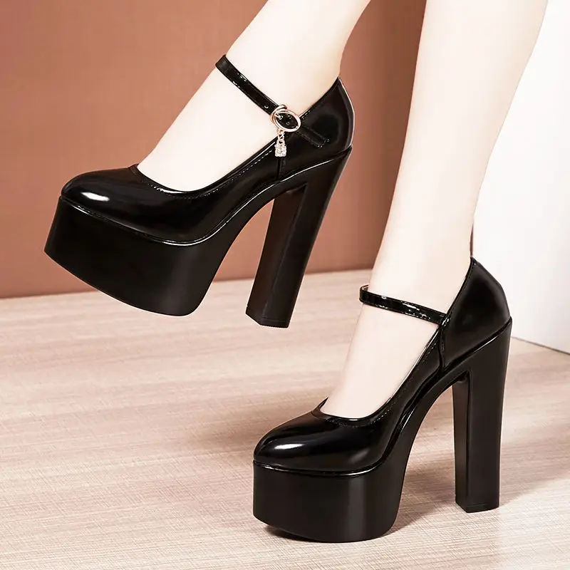 

Catwalk female model thick heel super high heel 15cm platform waterproof patent stage leading dance large size women's shoes 43
