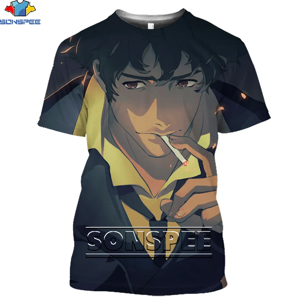 

SONSPEE Anime Cartoon 3D Printing Interstellar Denim T-shirt Mature Men short-sleeved Summer Casual Loose Men And Women Tops