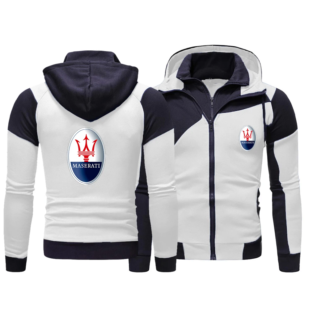 

2021Maserati Personality Double Zipper Men's Hoodie Brand Car Logo Printing Fashion Stitching Large Size Casual Sports Track Sui