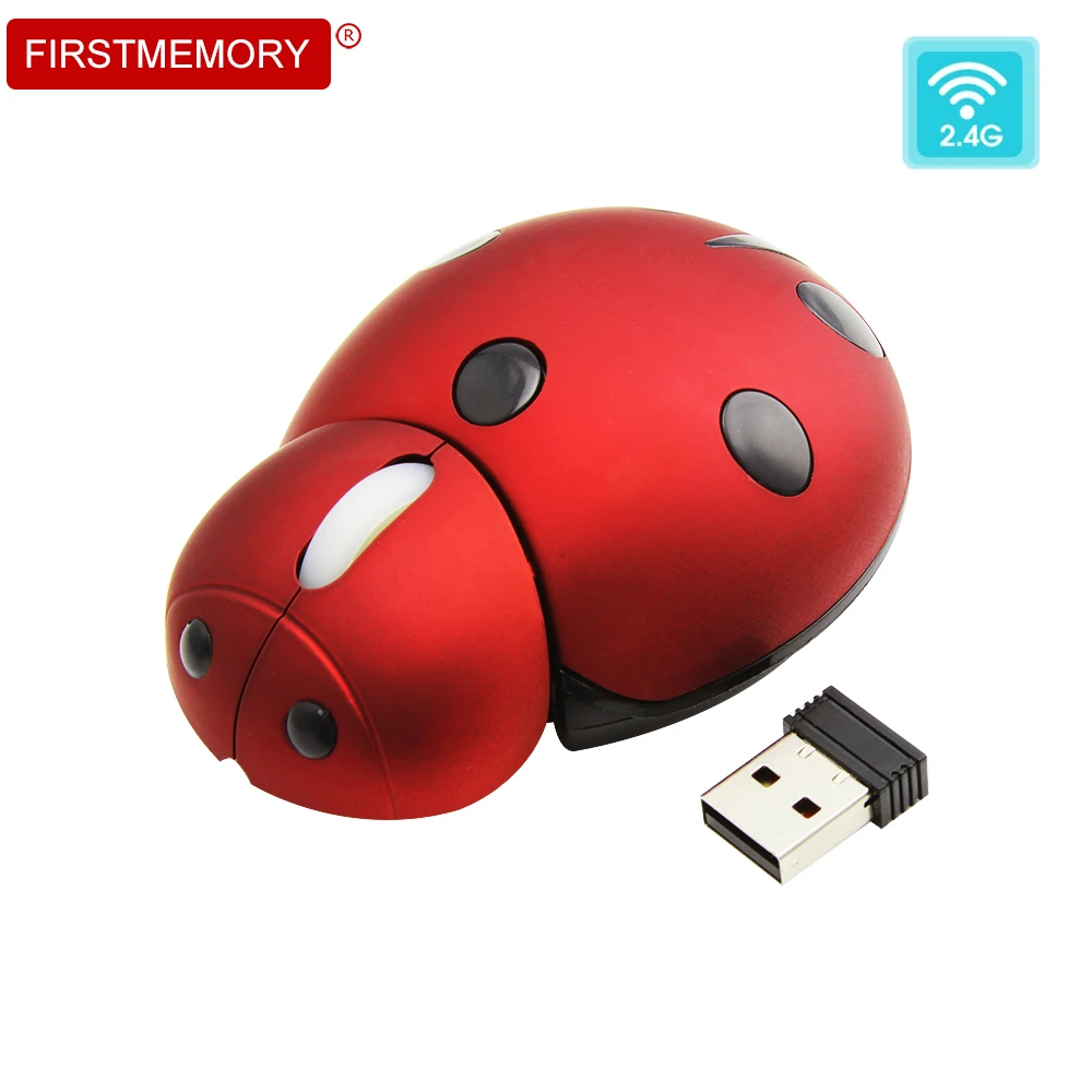 Беспроводная лазерная мышь детская Милая Божья коровка компьютерная 3000 dpi