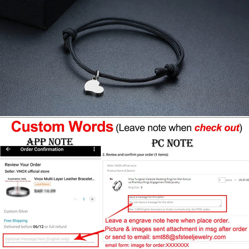 Custom Black Heart Vnox персонализировать выгравировать имя любви из нержавеющей стали Пазлы Сердце Монета браслеты с подвесками для женщин мужчин цепочка веревка ручной работы - Окраска металла: Custom Black Heart