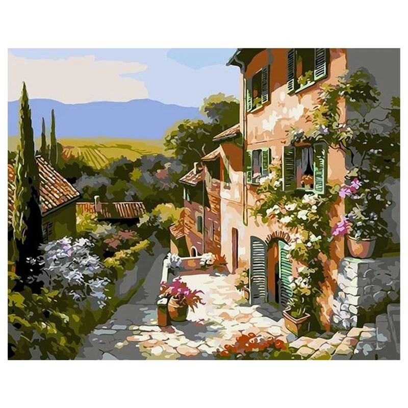 

Tuscany Street Landscape Paint By Number Kit Acrylic Oil Painting for Kids & Adults 16X20Inch