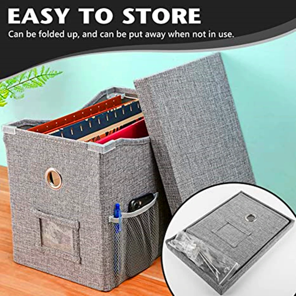 

File Box Collapsible Filing Organizer Portable Document Storage Bin With Lid For Hanging Letter/Legal Folder Office Space Saving