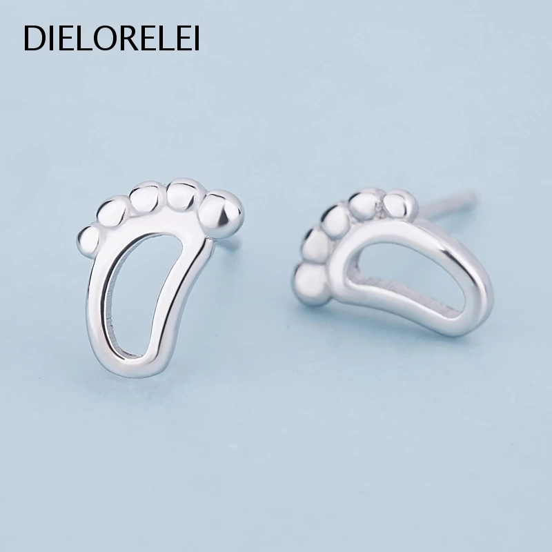 

DIELORELEI 925 Sterling Silver Jewelry Cute Hollow Footprint Ear Stud Earrings Niche Minimalist Temperament Accessories Gift