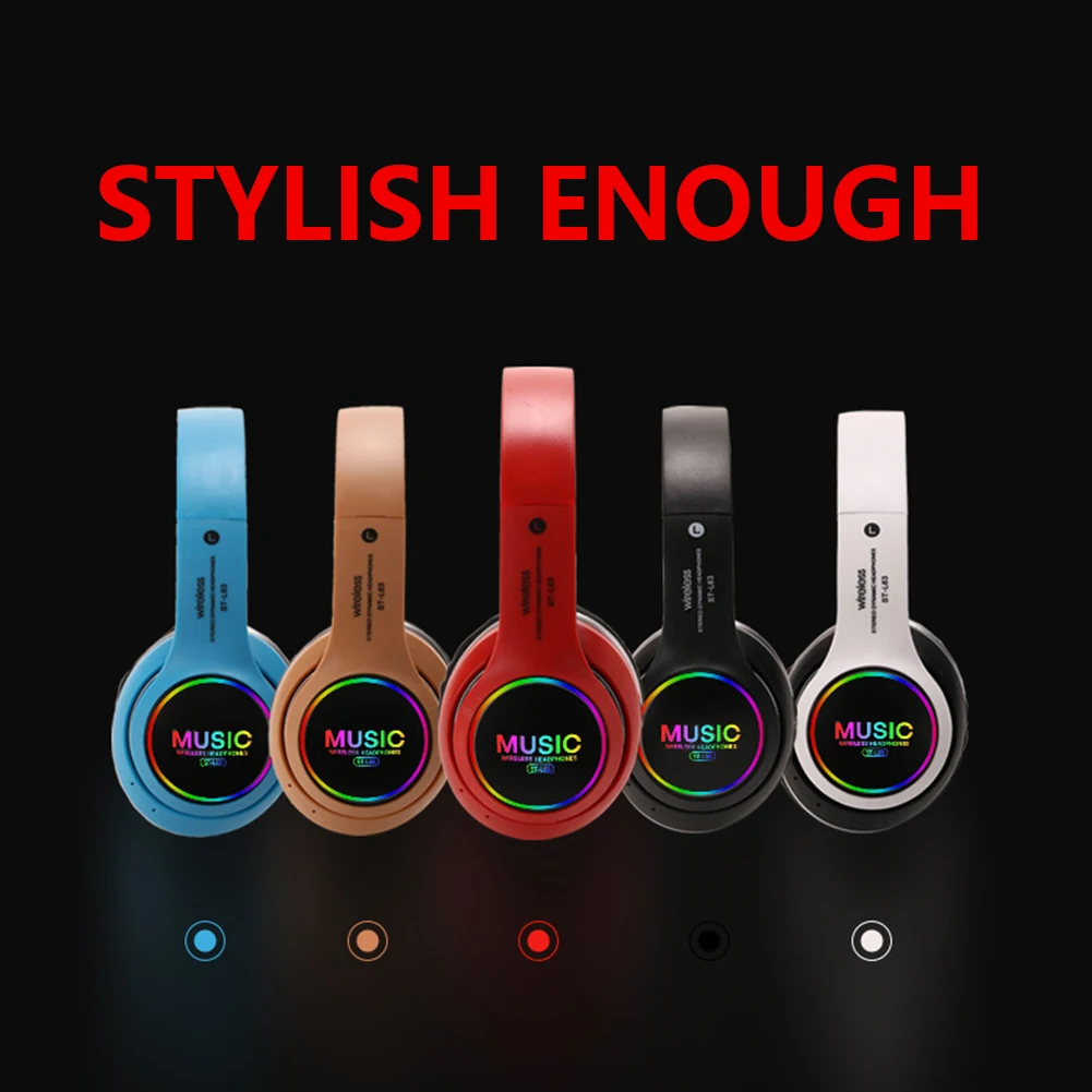 

New Foldable Wireless Headphones Bluetooth Gaming Headset Stereo Headset Audio Sports Earphone With Mic Support TF Card LED Bass