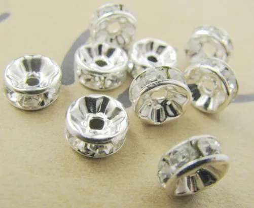 

hj2342 8mm DHL Free+Gift White Rhinestone Rondelle Spacer, Silver Plated DIY Loose Beads Fit Charm Bracelet