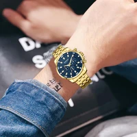 demirsen luxury brand chronograph quartz gold stainless steel men clock waterproof luminous business wristwatch