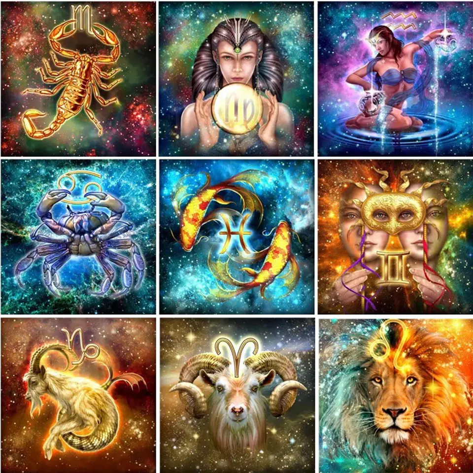 

YNX NEW5D DIY Diamond Drawing Cartoon Zodiac Set Full Round Diamond Cross Sticker Baby Bedroom Living Room Mural Decoration Gift