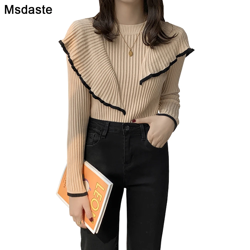 New Fashion Ruffles Design Women Sweaters Female Pullovers Top Knitted Sweater Slim Long Sleeve Ladies Tops Autumn Spring Knit | Женская