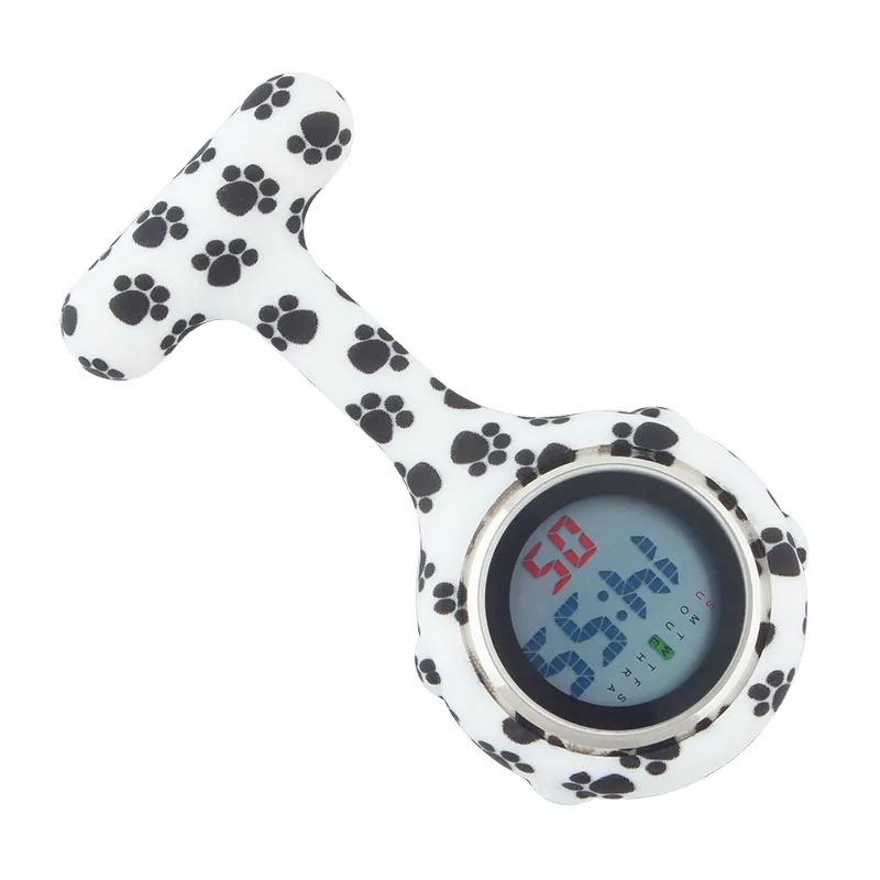 ALK Digital Silicone Nurse Watch Fob Pocket Watches Dog Paws Doctor Medical Hospital  Brooch Lapel Clock Brand Date Week Display