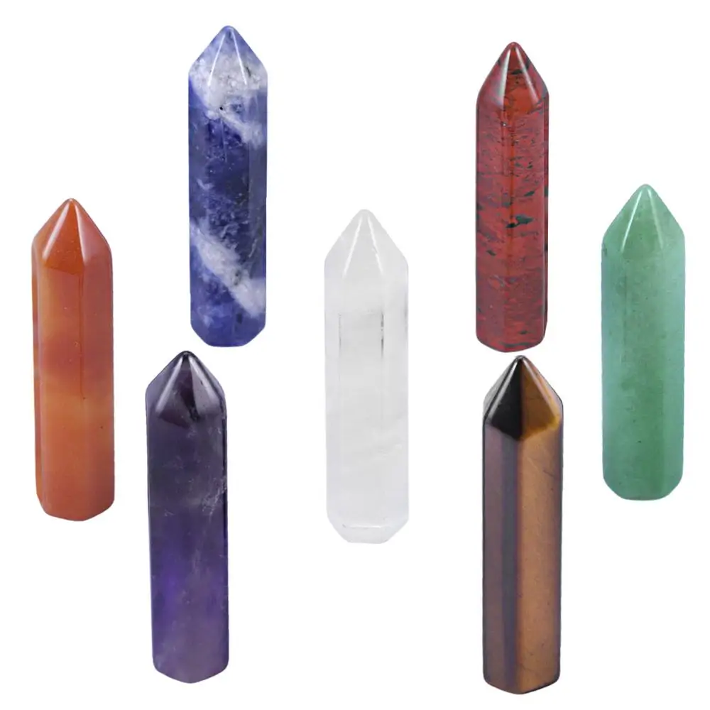 

TUMBEELLUWA 7PCS Healing Chakra Crystal Wands 6 Faceted Single Point Set,Reiki Chakra Gem Stones Balancing Meditation Therapy