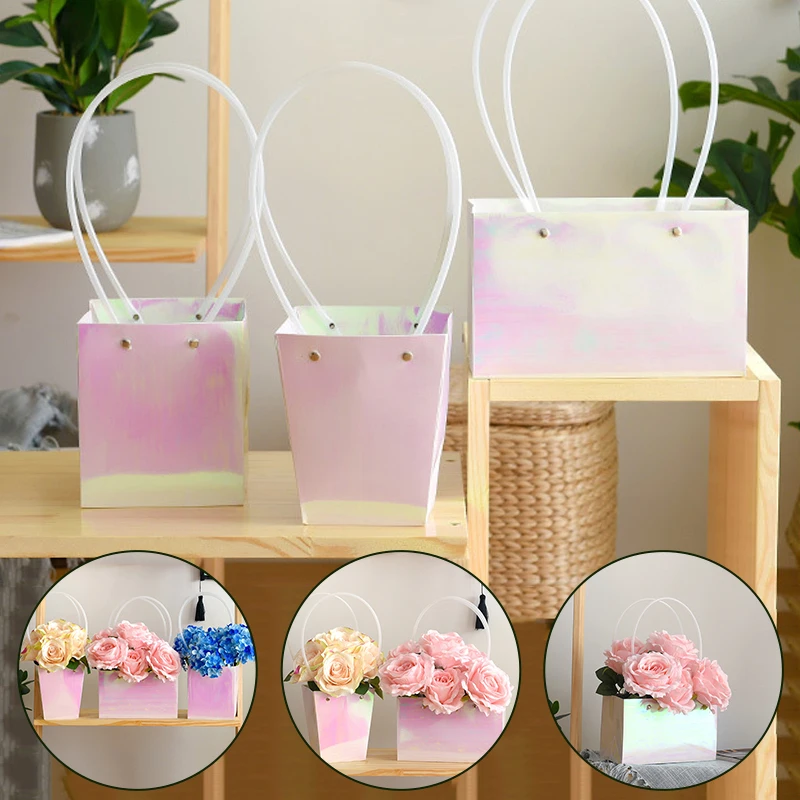 

Kraft Paper Flowers Box Portable Flower Box Waterproof Rectangular Kraft Paper Bag Rose Florist Gifts Wedding Packaging Box Bags