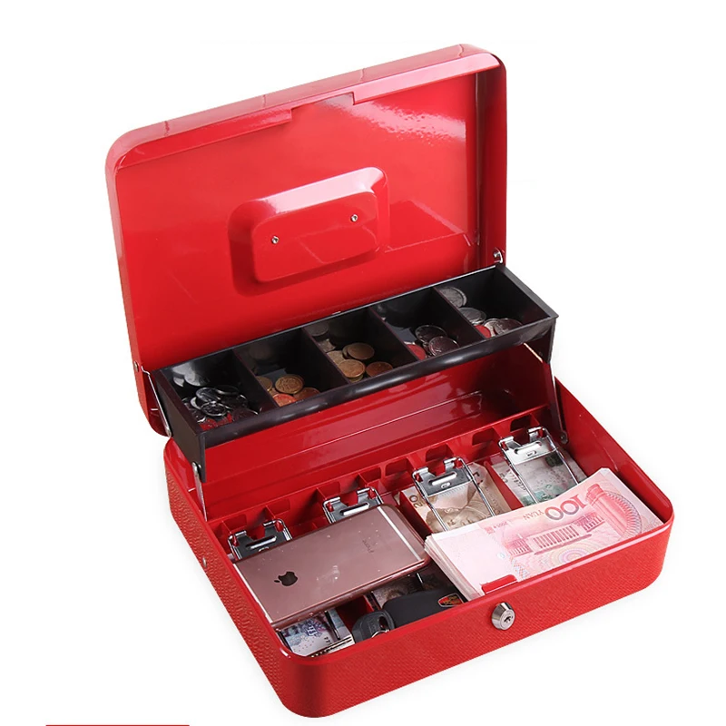 Large Metal Cash Box for Safe Storage with Key or Combination Lock 5 Coin Compartments 4 Bills Spring Clips | Безопасность и