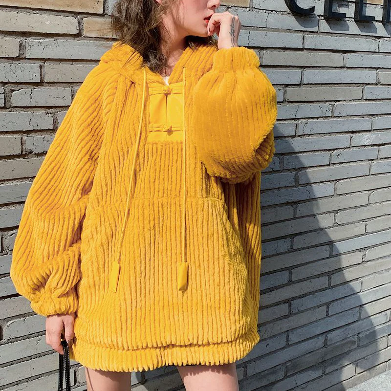 Возможно у женские желтые шерстяные толстовки с капюшоном карманами пуговицами