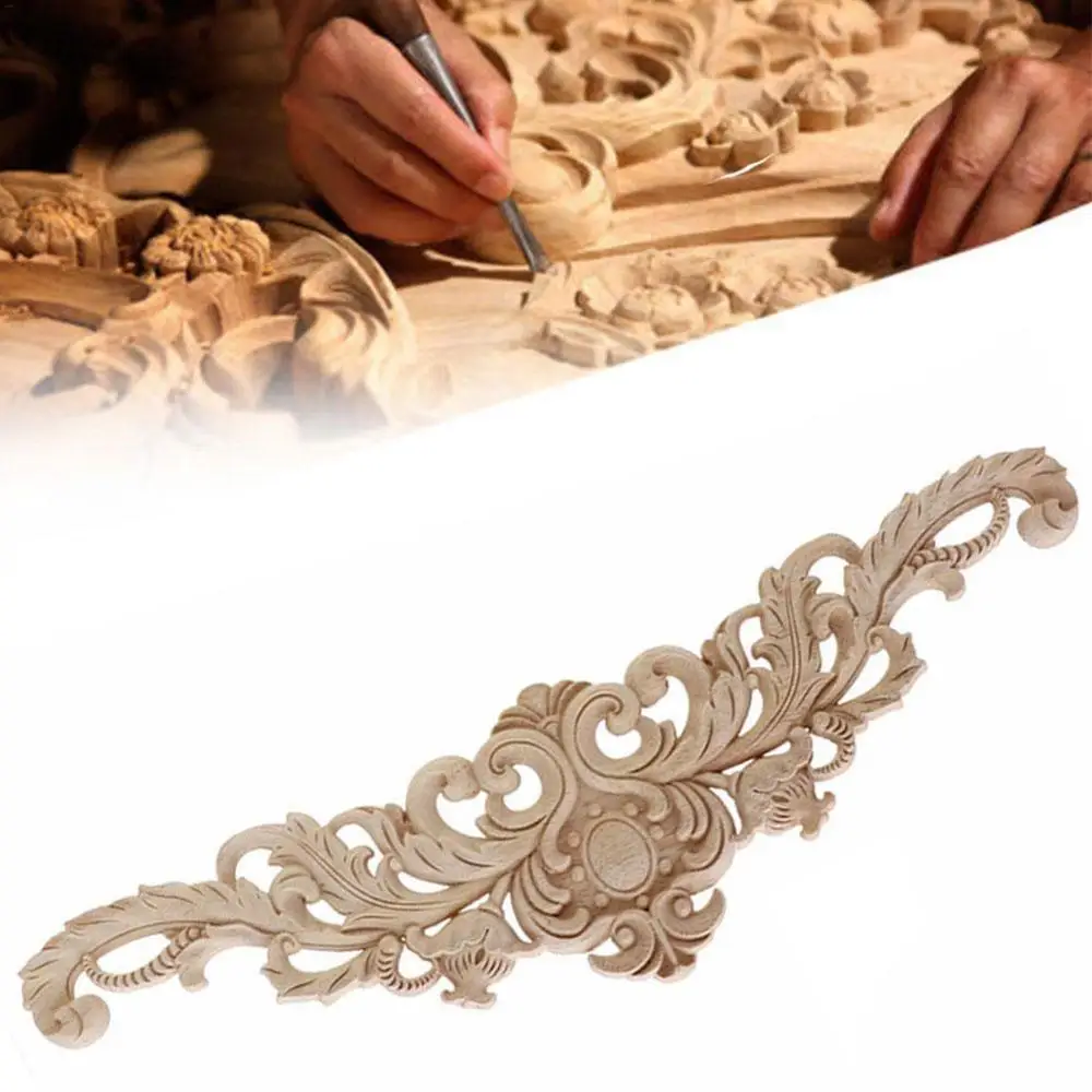 

Rectangle Carving Natural Wood Appliques For Furniture Cabinet Unpainted Wooden Mouldings Decal Vintage Decoration Accessories