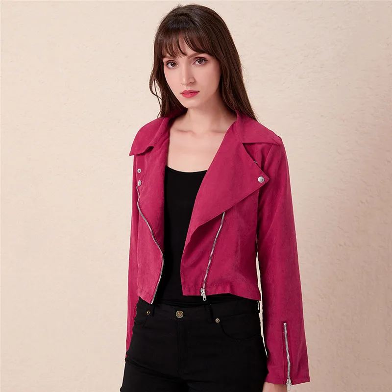 

Fashion Short Jacket Women Ladies Casual Retro Rivet Zipper Up Bomber Jacket Female Coat Outwear