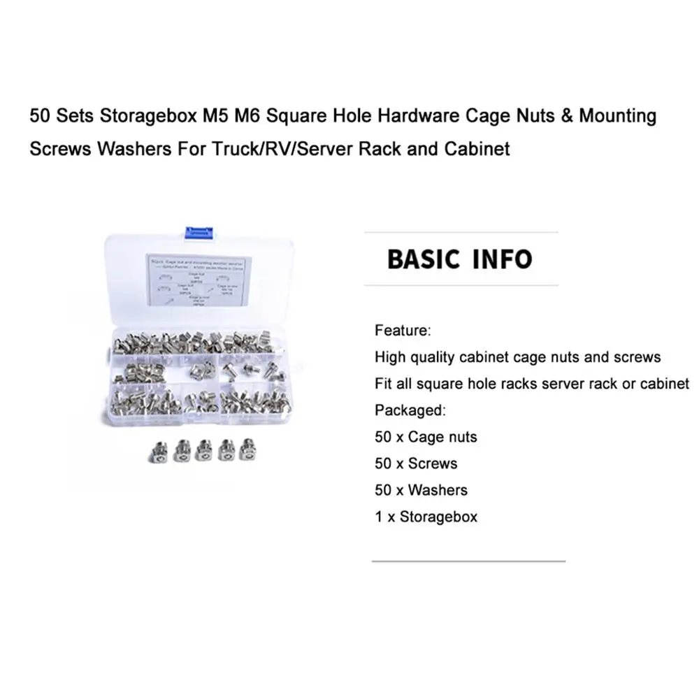 50 комплектов Storagebox M5 M6 крепежные гайки и винты шайбы для грузовиков/RV/серверной