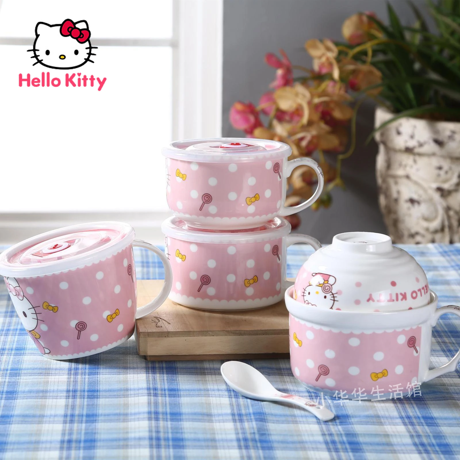 

Hello Kitty Creative Ceramic Tableware HelloKitty Cute Cartoon Breakfast Cup with Lid