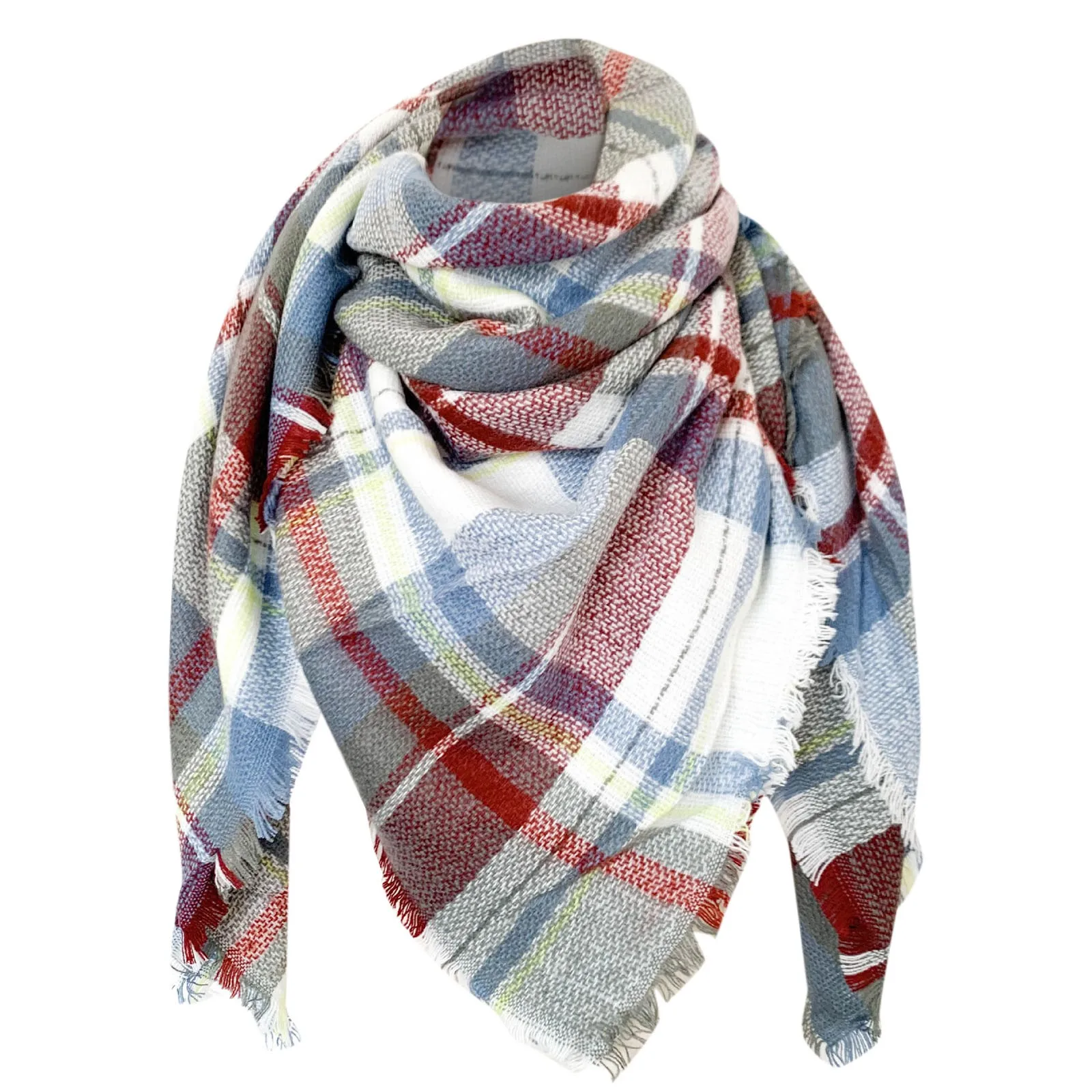 

Trendyland Women's Winter Warm Cashmere Double-Sided Colorful Plaid Striped Scarf Shawl Retro Harajuku Female Scarves Shawls