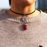 gothic pentagram witchcraft velvet cord choker blood crystal witch pagan necklace women jewelry accessories