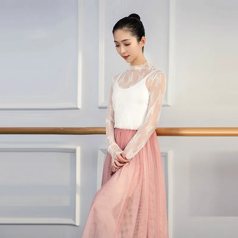 

Vintage Blouse See-through Long Sleeve Dancing Top Sexy Embroidered High Neck Lady Shirt Tunic Casual Loose Dance Tops Blusas