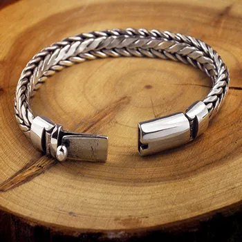 Solid S925 Pure Silver Vintage Mighty Men Bracelet 3