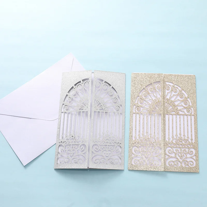 Золотистые и Серебристые свадебные приглашения с лазерной вырезкой