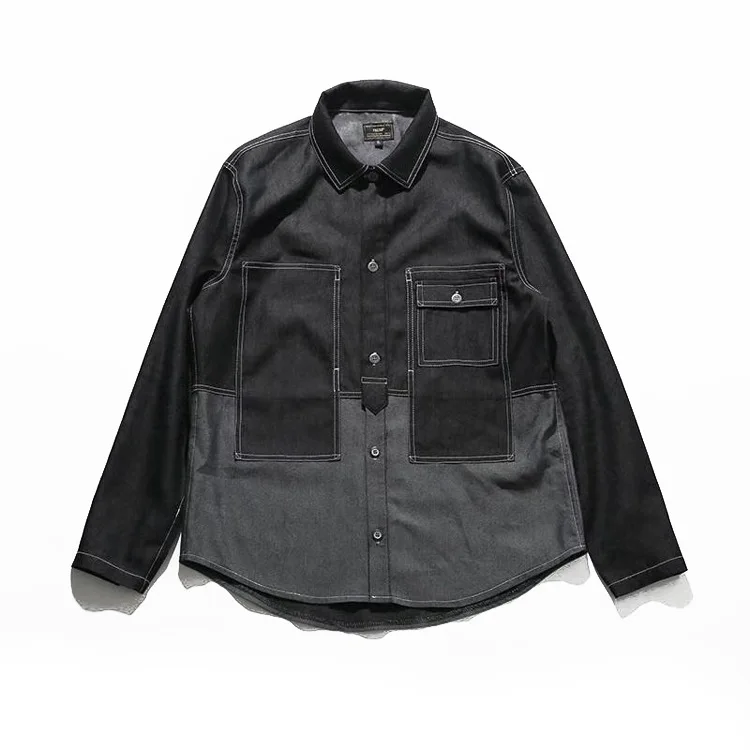 Рубашка-карго Мужская джинсовая модная повседневная Уличная блуза из денима со