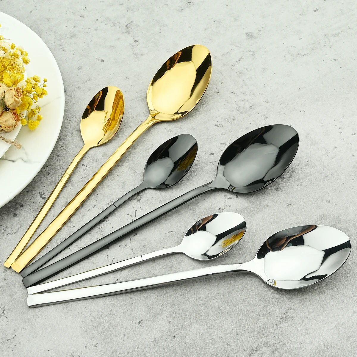 

24Pcs Mirror Gold Cutlery Set Knife Fork Spoon Dinnerware Dinner Tableware Stainless Steel Flatware Bar Silverware Set Kitchen