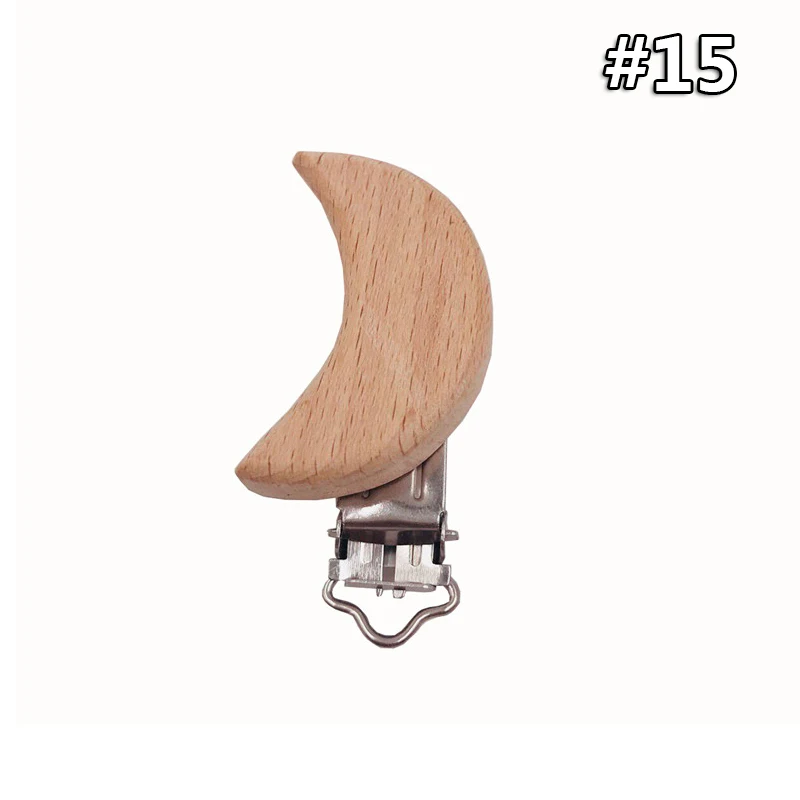 Wooden Clips 15 1 шт. детские деревянные погремушки из натурального бука, клипсы для соски, Мультяшные животные, соска, цепочка, аксессуар, зубной прорезыватель для малышей - Цвет: Wooden Clips 15