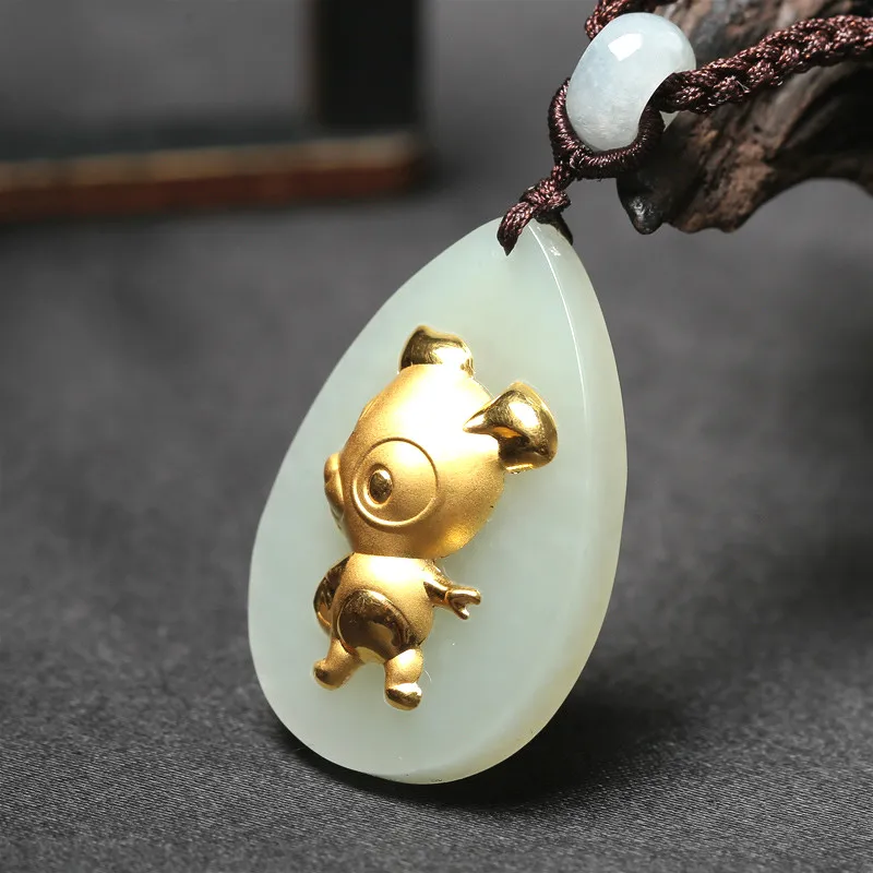Натуральный китайский кулон из белого нефрита Hetian мозаика в виде собаки зодиака