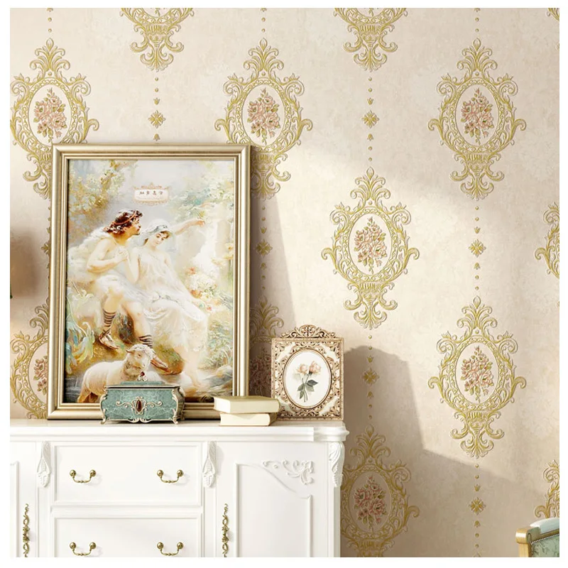 

European pastoral non-woven wallpapers American mirror flower pink bedroom living room TV background wall paper