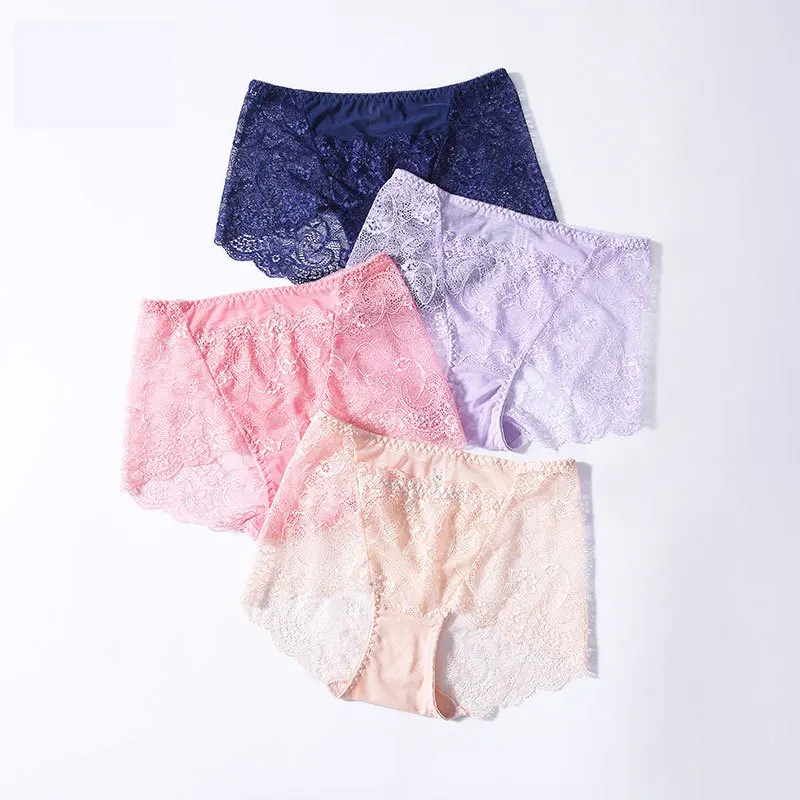 

4PCS/Set Hollow jacquard Panties Comfort Underpants Floral Lace Briefs For Woman Sexy High Rise Pantys Intimates Underwear