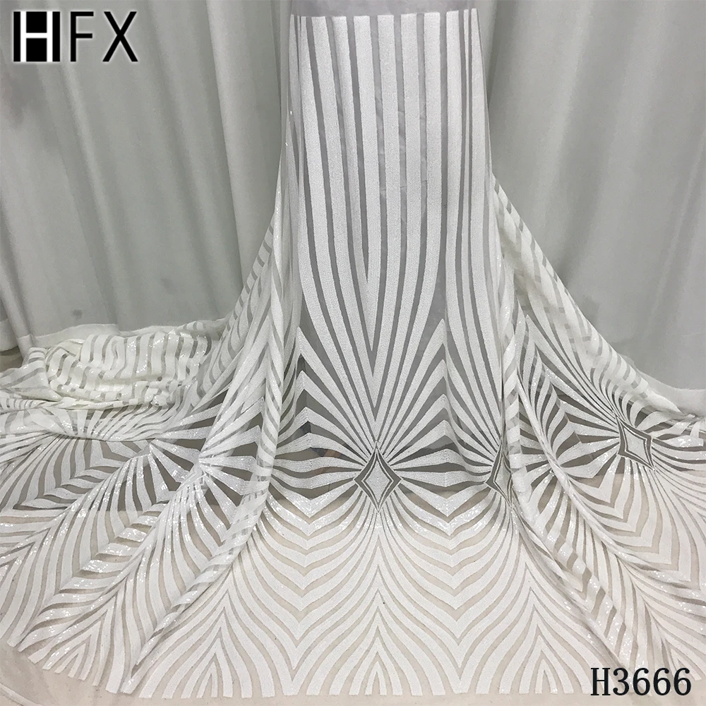 

HFX Lace Fabric Sequins African Lace Fabric 2020 High Quality With Glitter Nigerian Lace Embroidered Lace For Nigerian Dress
