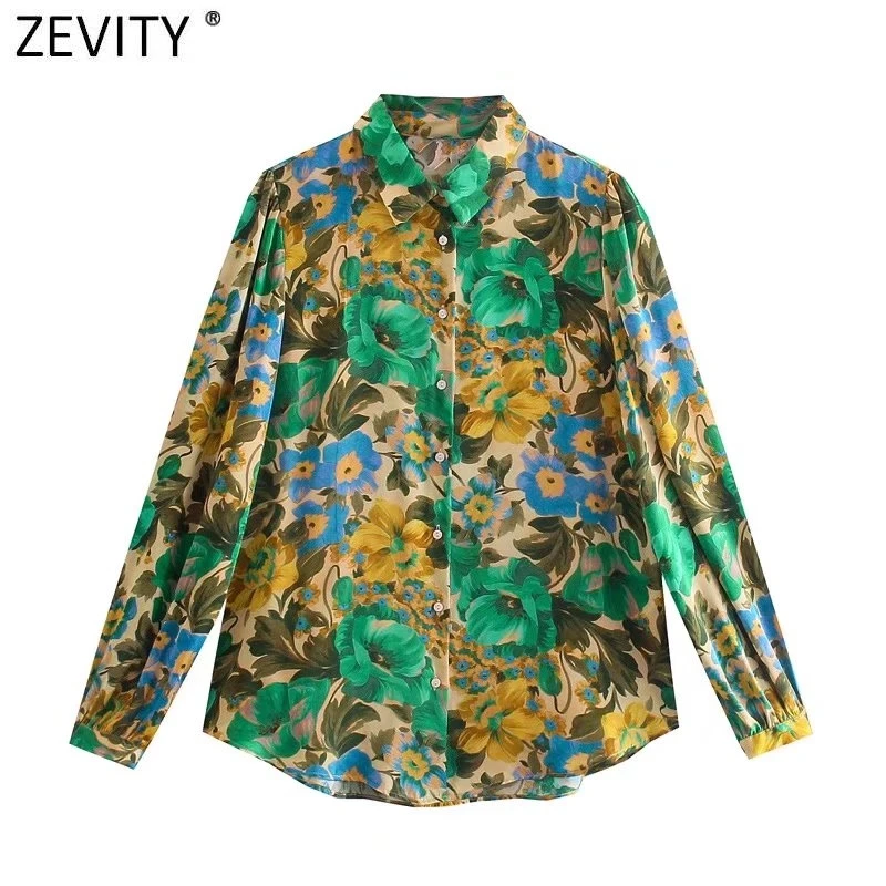 

Zevity 2022 Women Vintage Colorful Floral Print Casual Smock Blouse Office Lady Pleats Puff Sleeve Shirt Chic Blusas Tops LS9764