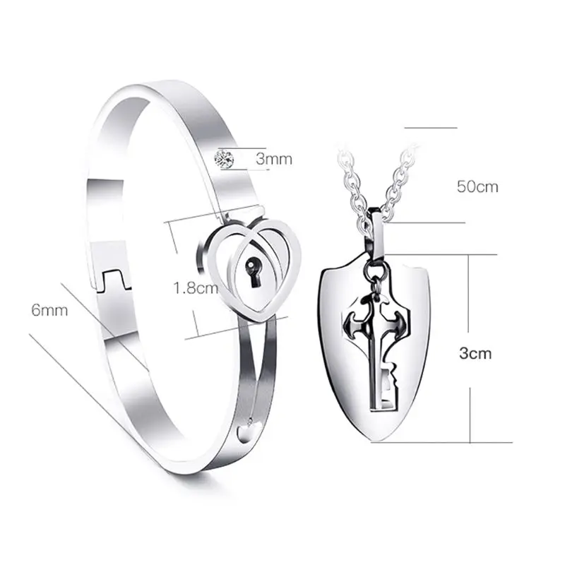 

Titanium Puzzle Couple Heart Lock Key Couple Bracelet Necklace Lover Jewelry Gift