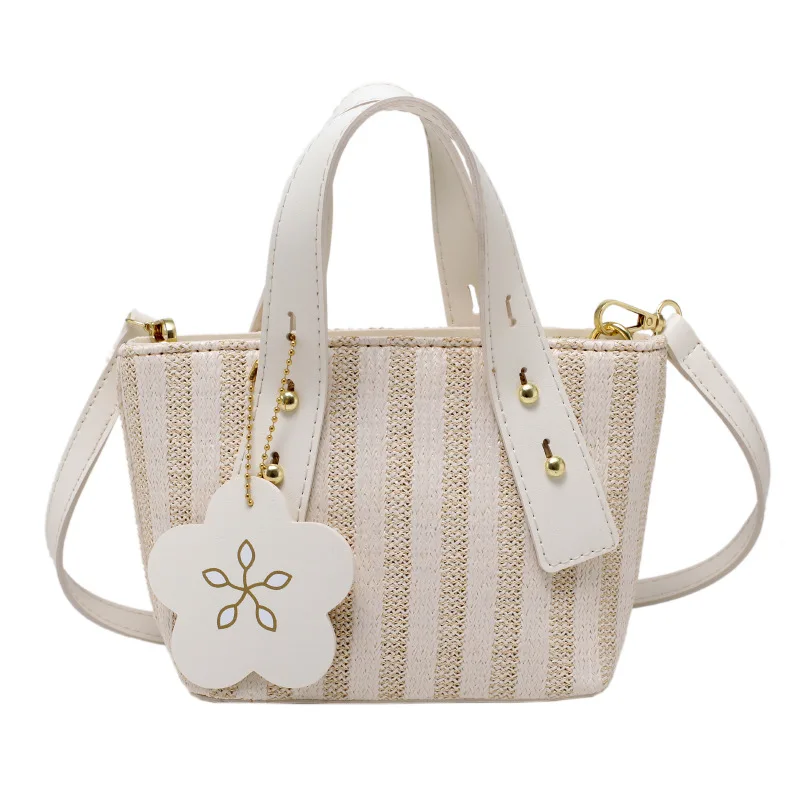 

Women bag 2021 trendy small striped shoulder messenger bag straw woven portable bucket bag luxury designer high quality handbags