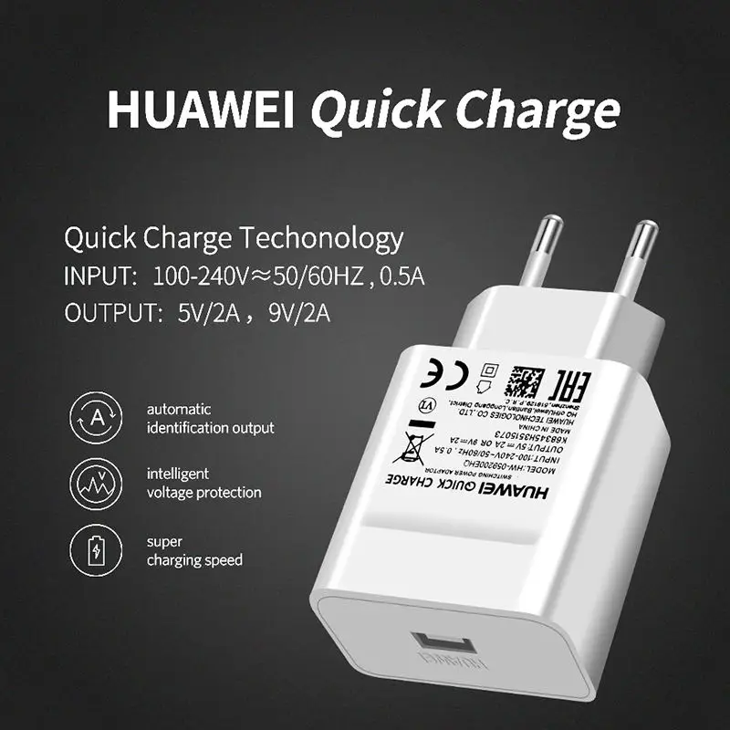 Huawei подлинное быстрое зарядное устройство 9V 2A QC 2,0 быстрое зарядное устройство USB адаптер Micro кабель для P8 P9 Plus P10Lite Honor 8 9 Mate10 Nova 2i 3