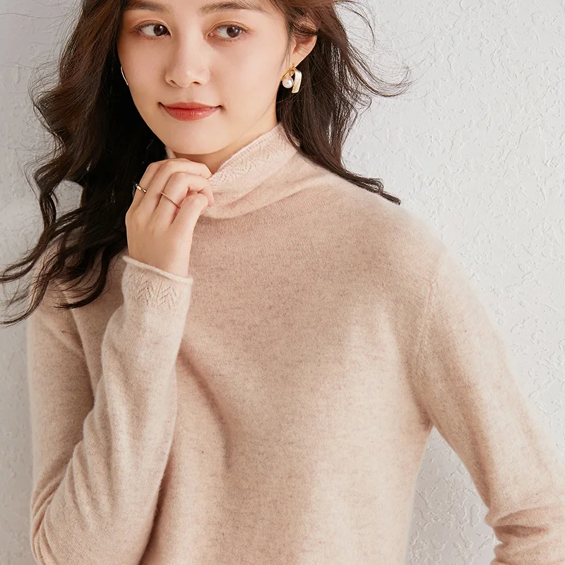 

Turtleneck Women Top Wool Sweater Warm Winter Pullover Jacket Female Long Sleeves floral High Neck Basic Shirt Short Sweaters