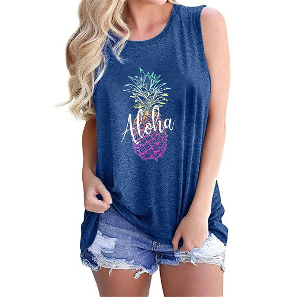 

Aloha Pineapple Print Women Summer Tank Tops Plus Size Harajuku Goth Sports Vests Female Pullovers Vintage 90s Clothes Tee Shirt