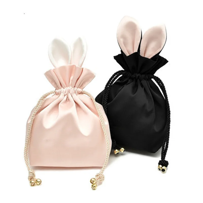 Women Organza Bag Drawstring Cosmetic Gift Silk Jewelry Storage Cute Fuzzy Girl Students Large-capacity Fashion Pink Black Sac