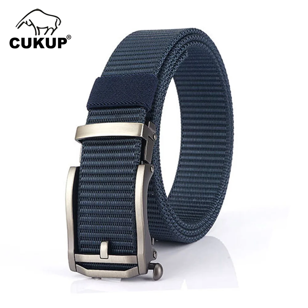 CUKUP Men's High Quality Nylon Belts for Men Unique Design Fake Pin Hollowed Buckles Metal Jeans Accessories 3.5cm Width CBCK247