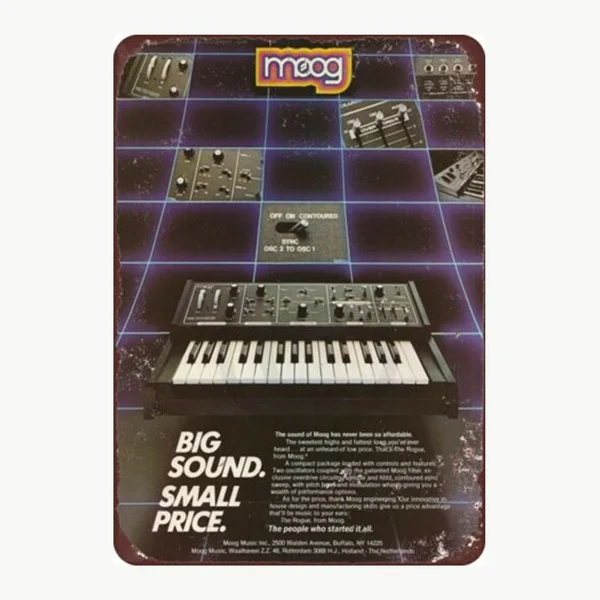 

Moog Keyboard Synthesizer Metal Wall Painting Vintage Ad Reproduction Metal Tin Sign