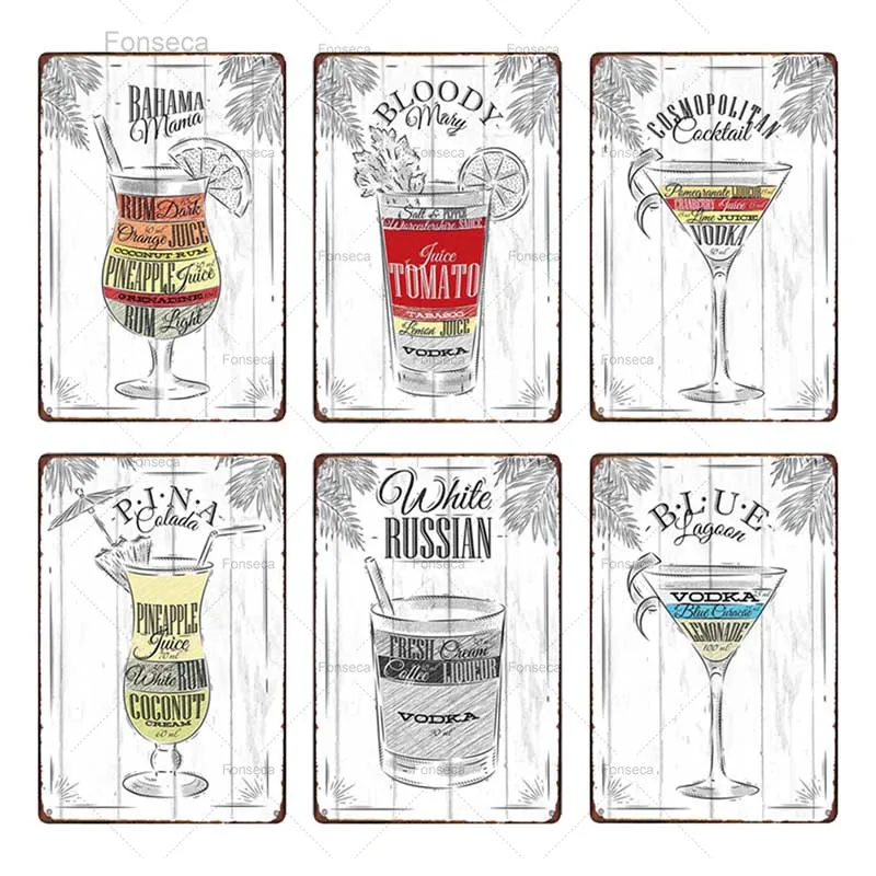 Жестяные вывески для коктейлей металлическая тарелка напитков настенный