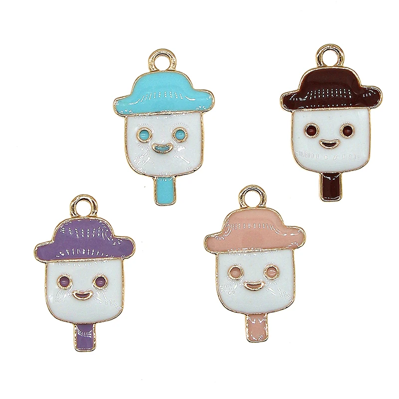 

10pcs/pack Cute Snowman Popsicle Ice Cream Enamel Charms For Necklace Bracelet DIY Fashion Jewelry Findings