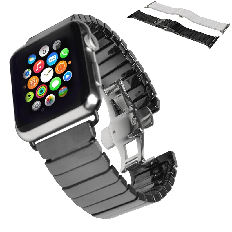 Браслет из нержавеющей стали для Apple Watch керамическая металлическая цепочка