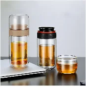 Curge Стекло Чай Кубок кружки с крышкой Чай Infuser стеклянный, с двойными стенками чашка для Кофе бутылка-термос для стакан для воды Стекло бутылка для воды