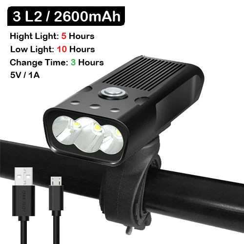 3 L2 2600 NEWBOLER 5200 мАч флэш-светильник для велосипеда USB зарядка Комплект Задний фонарь MTB велосипед светодиодный светильник L2/T6 головной светильник велосипедные аксессуары для фонарей - Цвет: 3 L2 2600